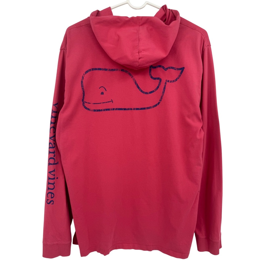 Vineyard Vines Mens Pink Long‎ Sleeve Whale Logo Hooded Graphic T-Shirt Size L